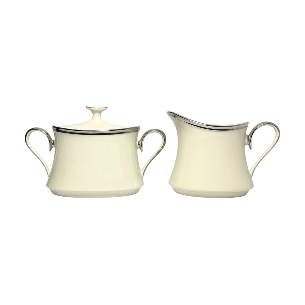 Lenox “Solitaire” Porcelain Sugar Bowl w/Lid 4 1/4” & Creamer 4” 10oz
